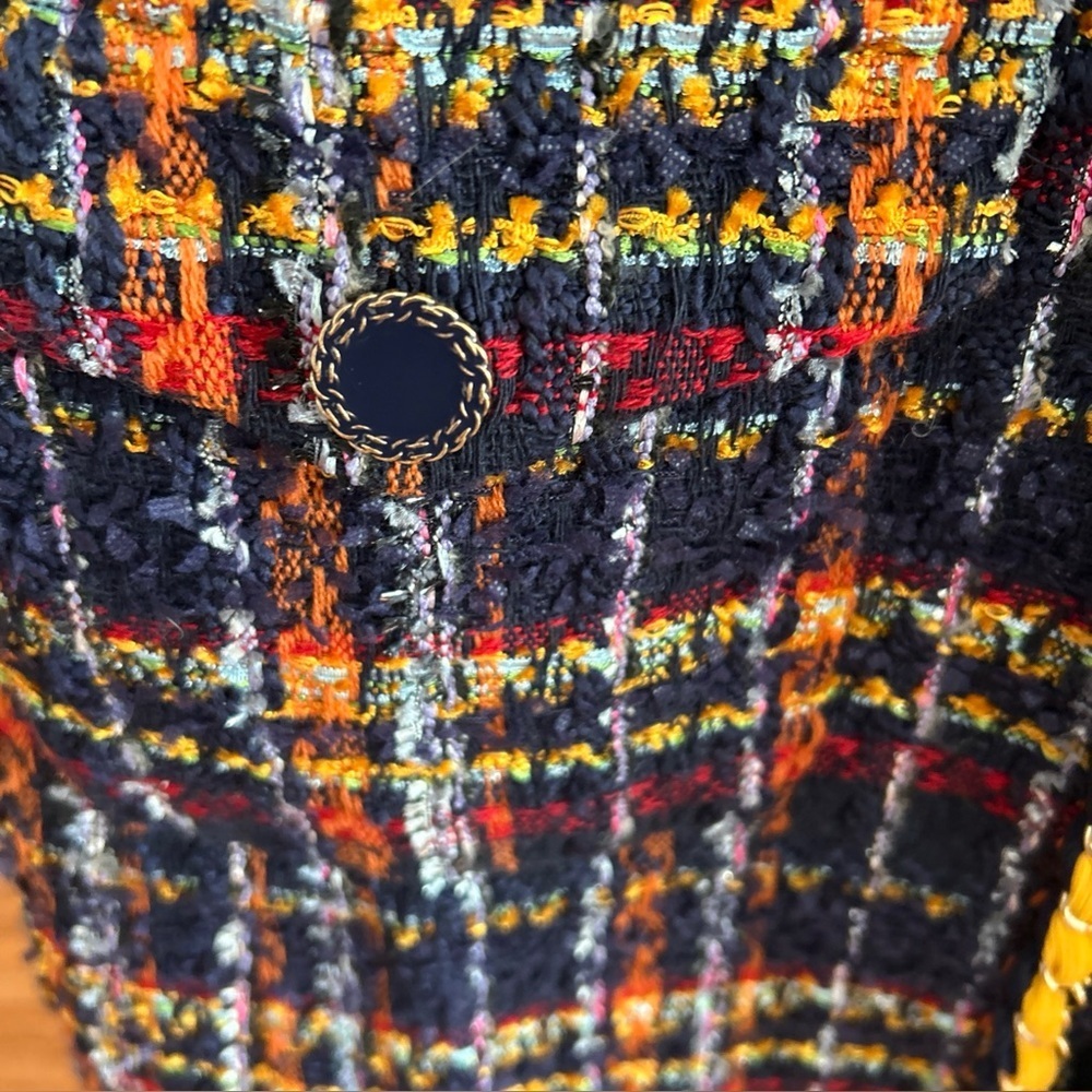 Vintage Chicos Tweed Multicolor Preppy Holidays Chain Open Coat Size 1 - Picture 6 of 12